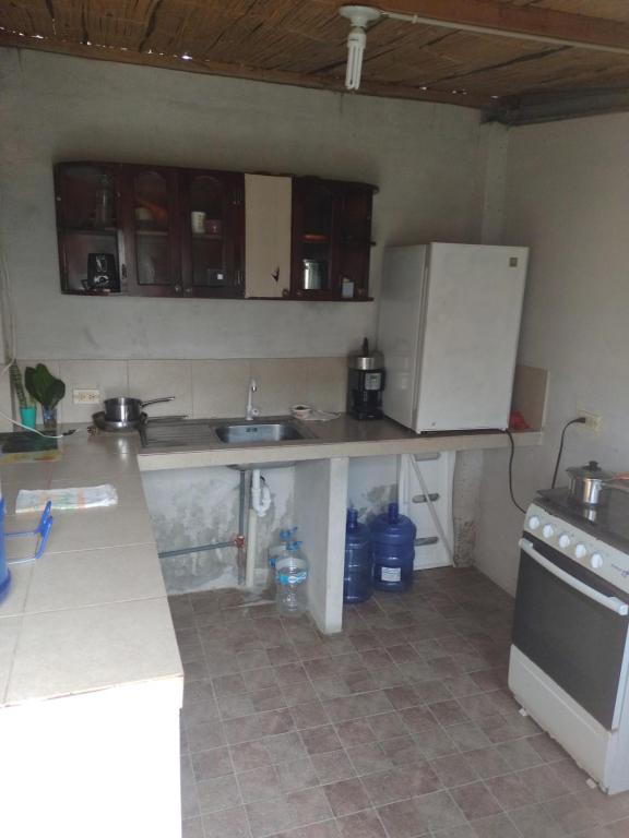 Kuchyň nebo kuchyňský kout v ubytování Hostal Cabañas Vistamar