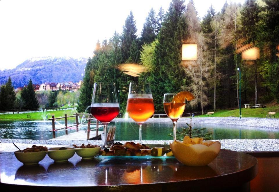 ArtogneにあるResidenza Pineta Montecampioneのワイン2杯(テーブルに座って食べ物と共に楽しむ)