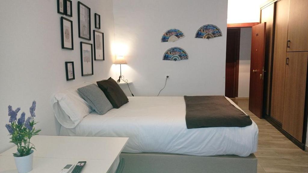 Posteľ alebo postele v izbe v ubytovaní Holidays2Torremolinos Studio in Loma del Colegial Torremolinos close to center with pool, rooftop terrace