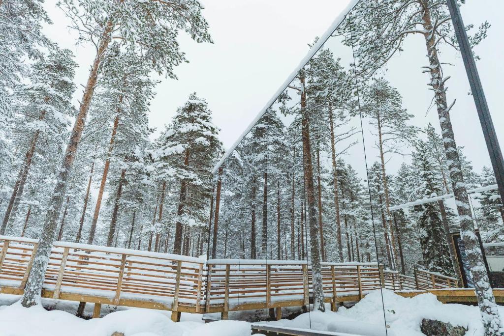 Invisible Forest Lodge Suite with Private Sauna and Hot Tub v zimě