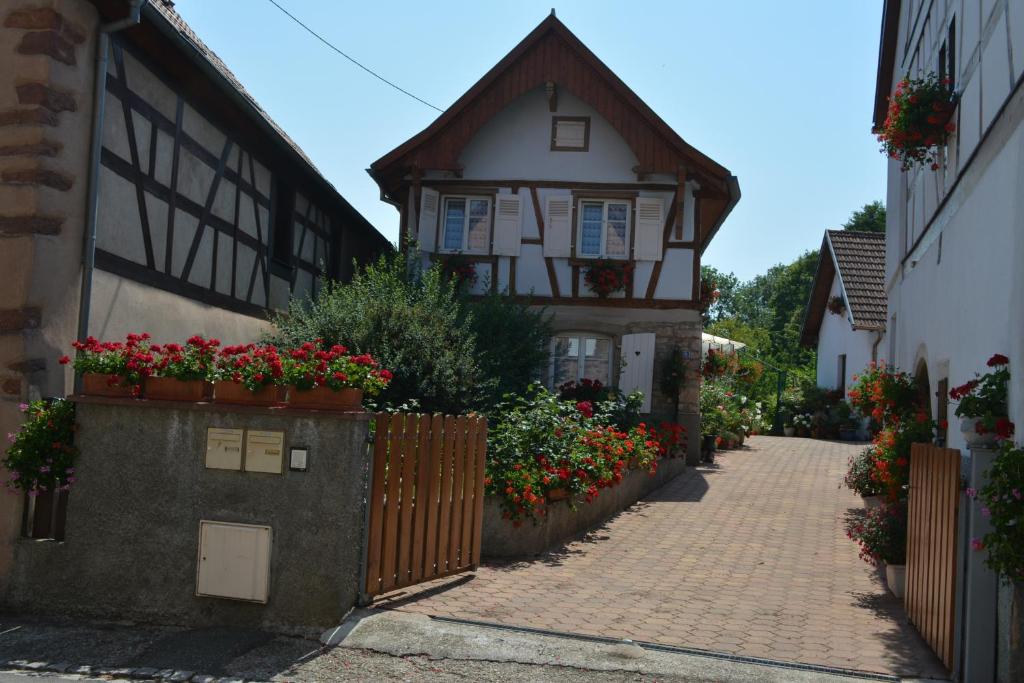 a house with flowers on the side of a street at Location Alice in Ottrott