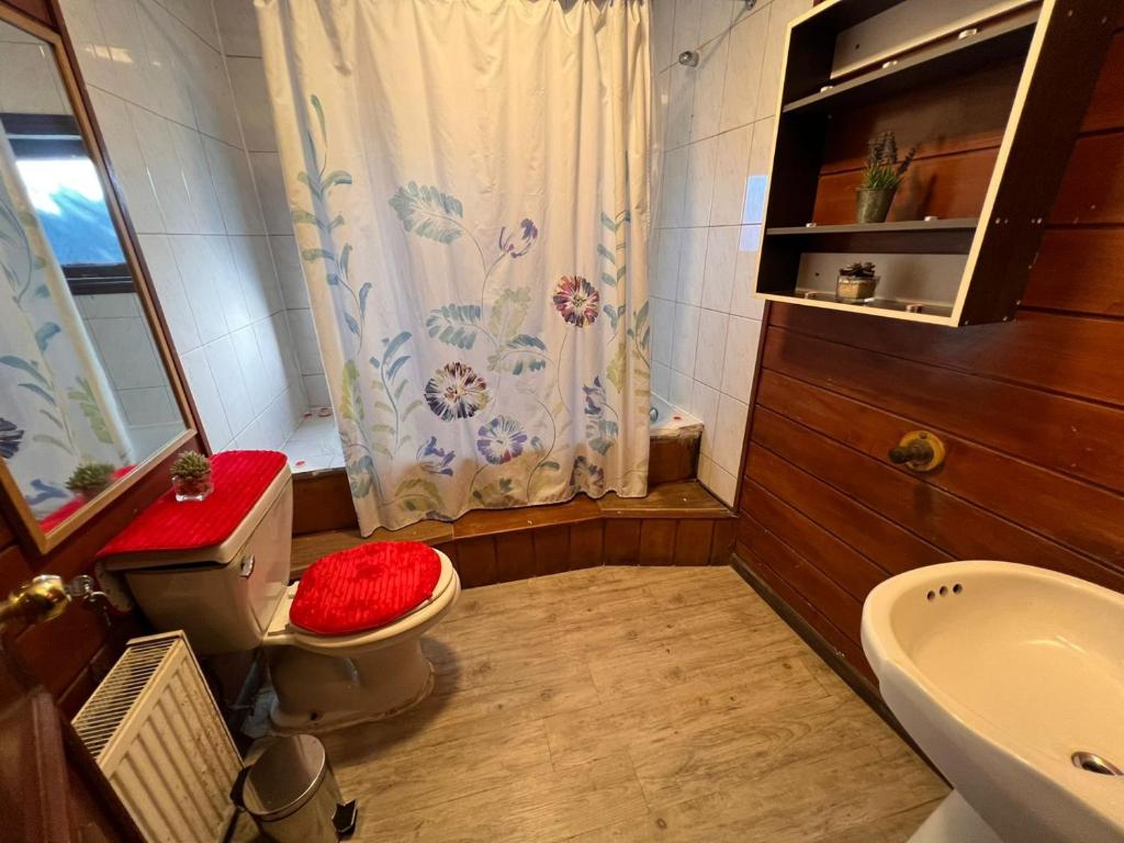 プエルト・バラスにあるEl Encinoの小さなバスルーム(トイレ、シンク付)