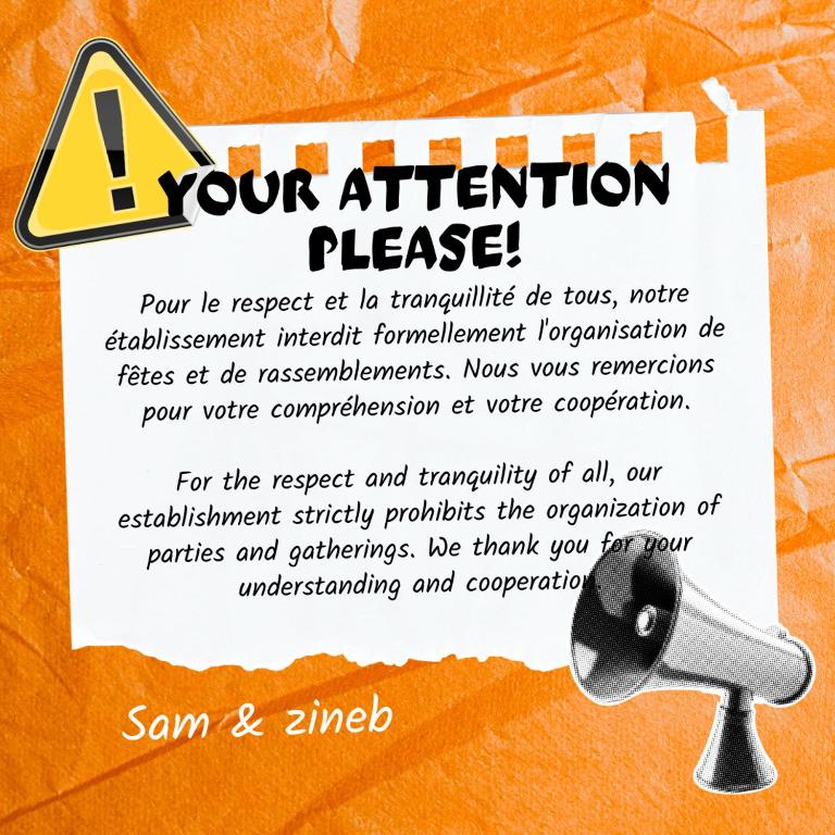 una señal que diga su atención por favor con un martillo en Superbe appartement en centre-ville, 20min de Paris, 5 min d&#39;Enghien, en Saint-Gratien
