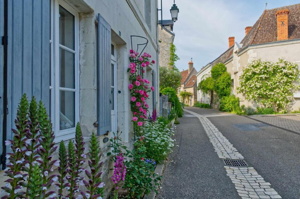 La belle de Ronsard في Chédigny: شارع به ورد على جانب مبنى