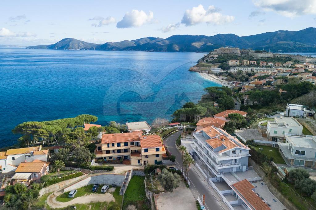 an aerial view of a city and the ocean at Residence Padulella - Goelba in Portoferraio