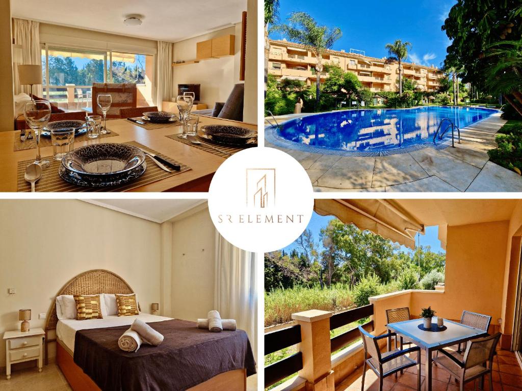 eine Collage mit Fotos eines Hotels mit Pool in der Unterkunft SR Carib Playa Marbella in Marbella