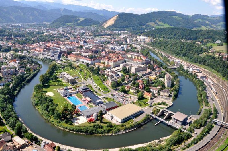 an aerial view of a city next to a river at Amalia in Hinterberg