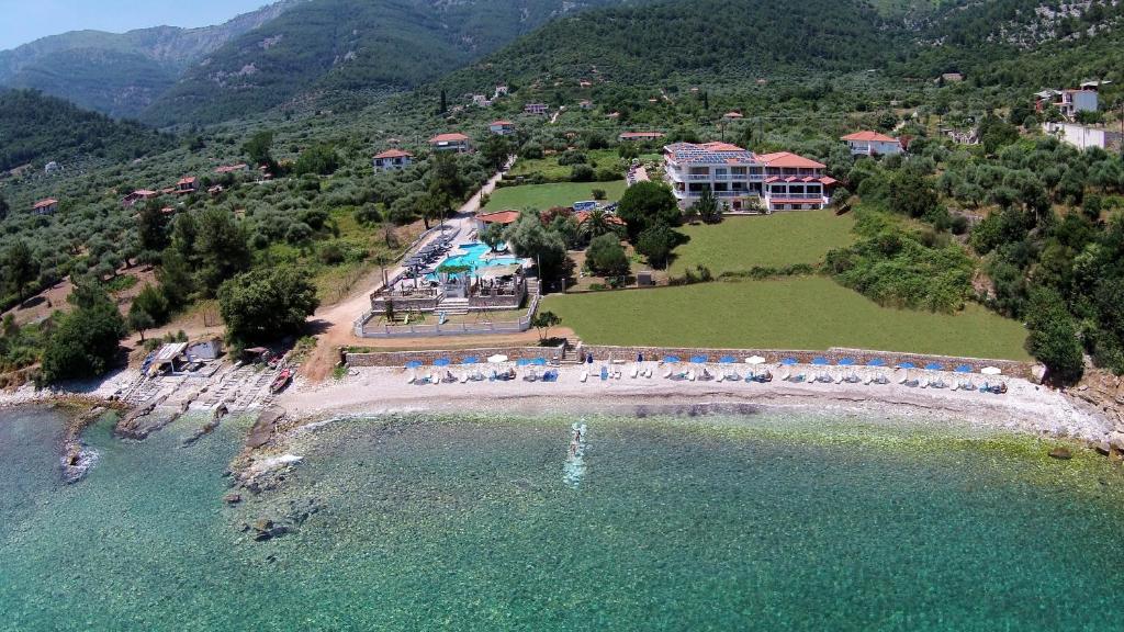 an aerial view of a resort with a beach at Maranton Beach Hotel in Koinyra