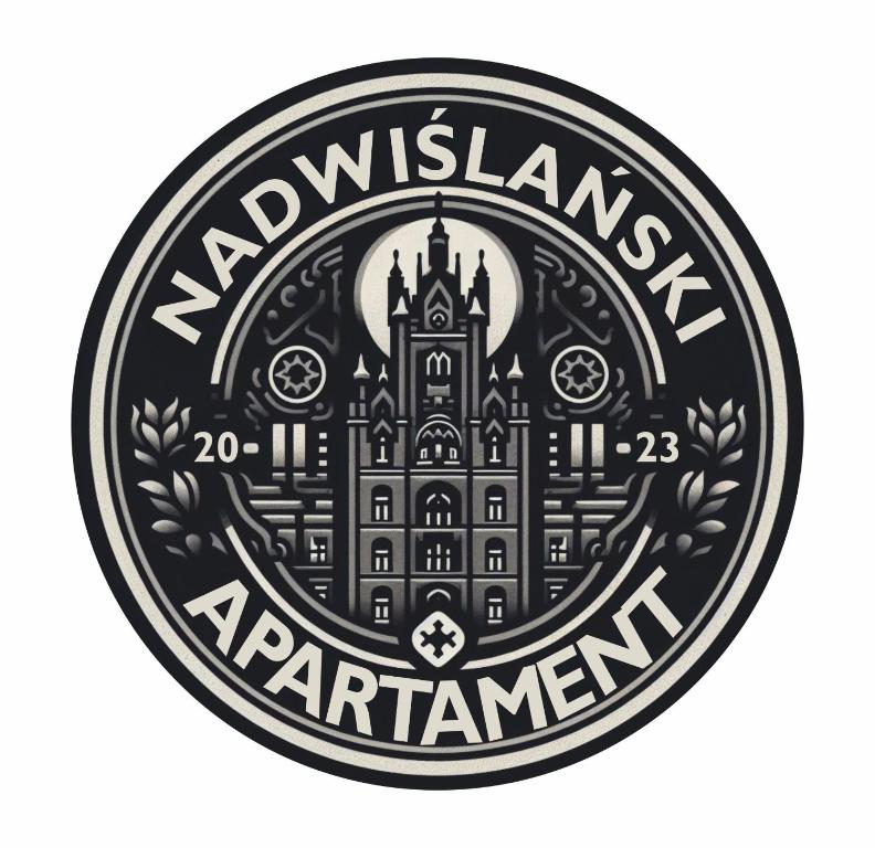 un emblema circular en blanco y negro con un castillo en NADWIŚLAŃSKI APARTAMENT Kalwaryjska, en Cracovia