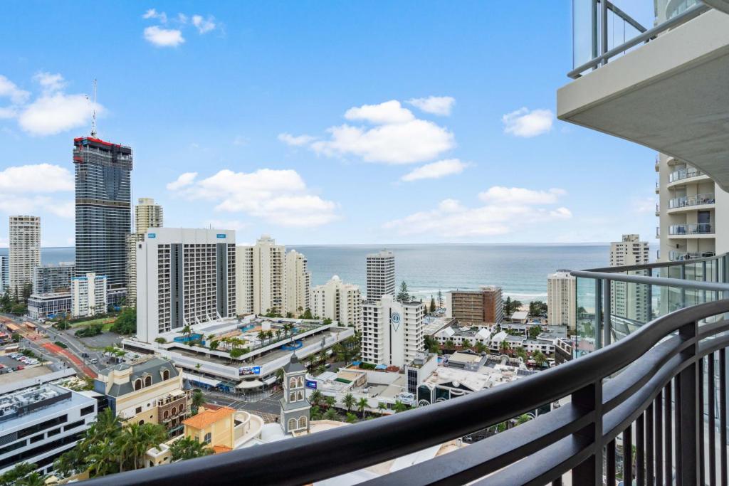 a balcony with a view of a city at Chevron Renaissance Ocean Views - Self Contained, Privately Managed Apartments in Gold Coast