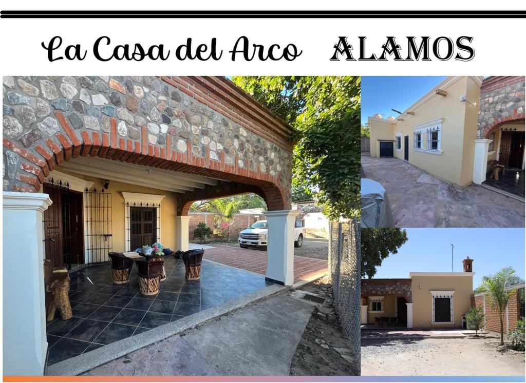 un collage de dos fotos de una casa en La Casa del Arco Alamos en Álamos