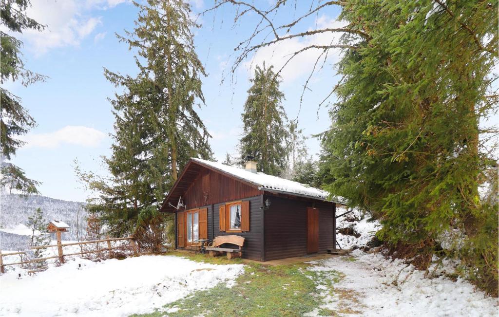 una pequeña cabaña en el bosque en la nieve en Cozy Home In Neumarkt With Kitchen, en Mühlen