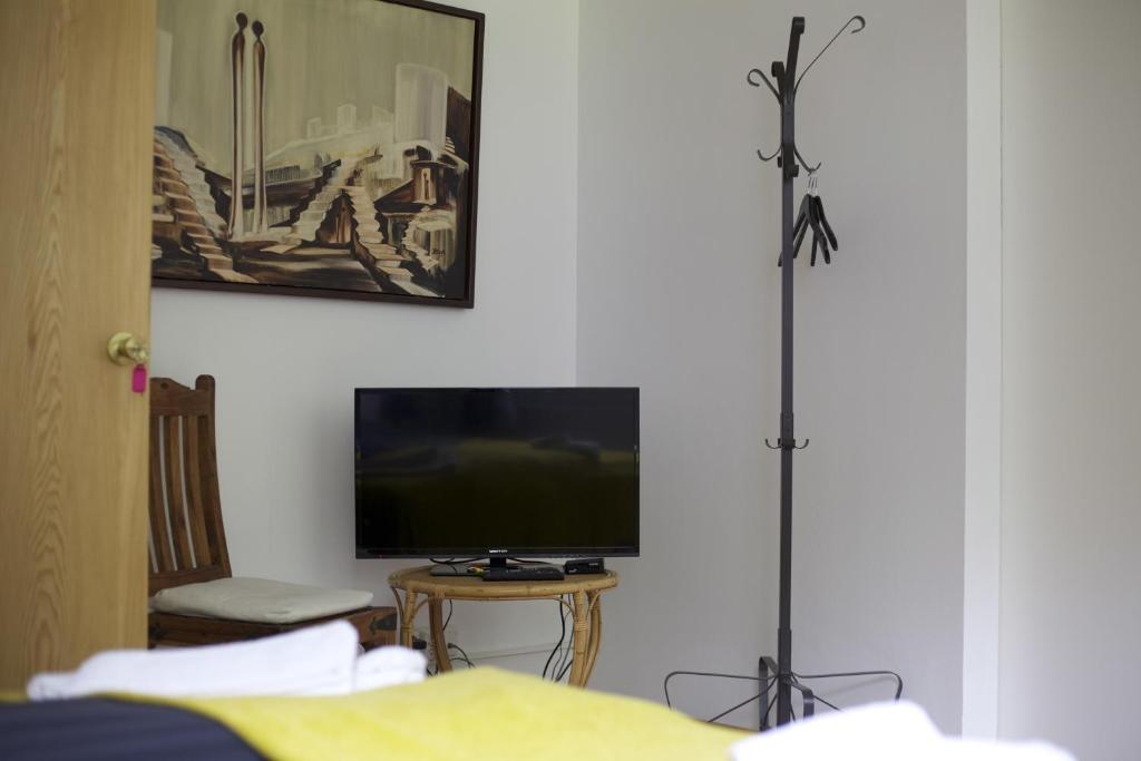 una camera con letto e TV a parete di Lagarfell Studios a Egilsstadir