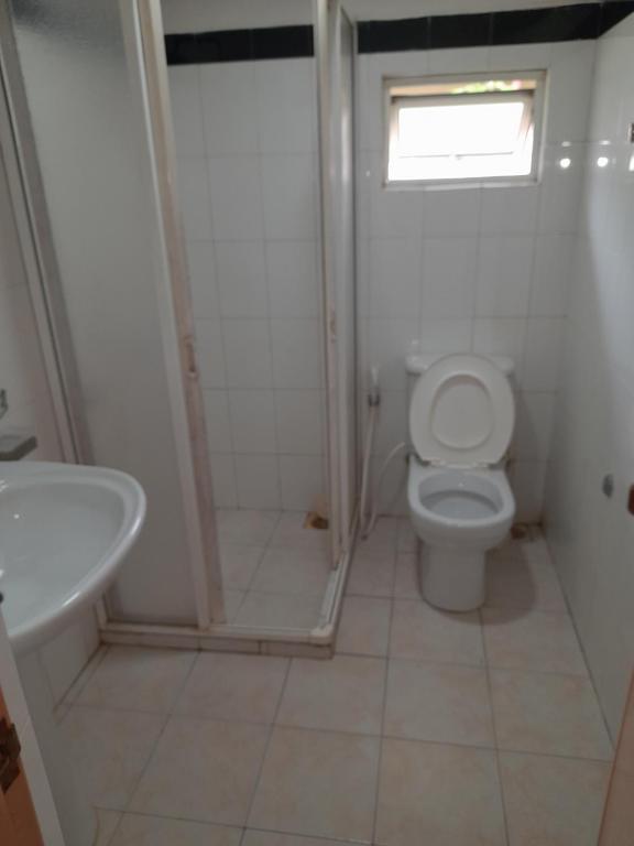 a bathroom with a toilet and a sink at Palm Grove in Kalutara