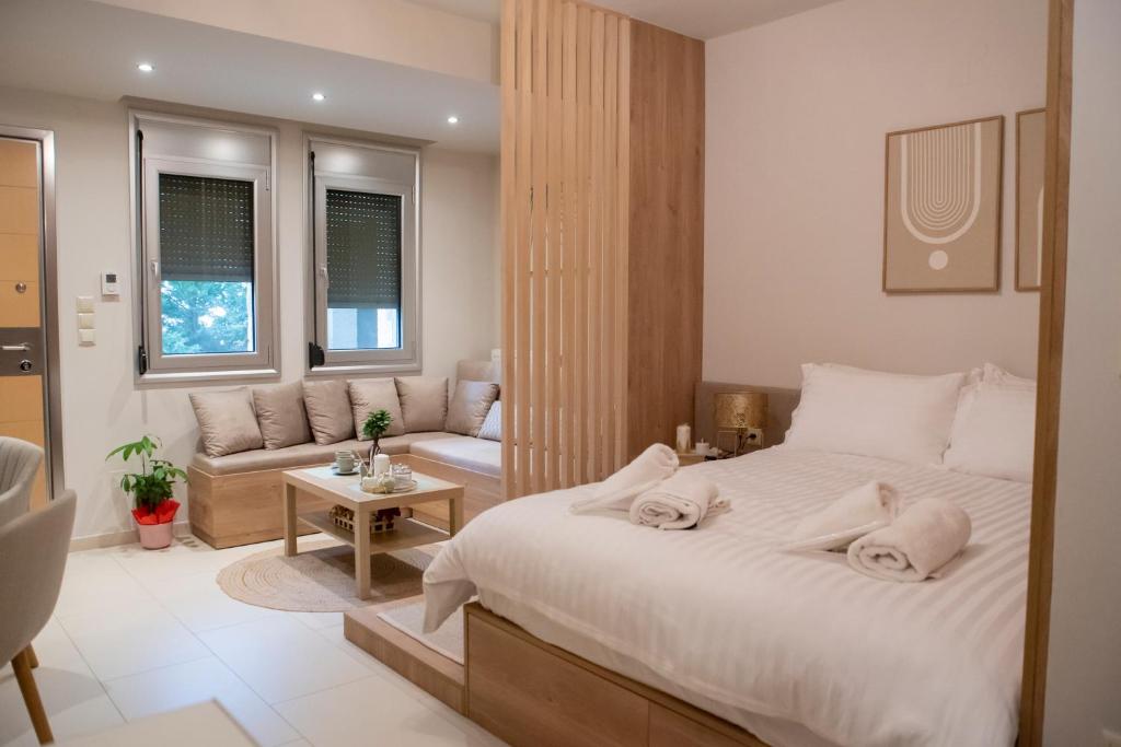 Postel nebo postele na pokoji v ubytování Ioannina Amazing Deluxe Apartment