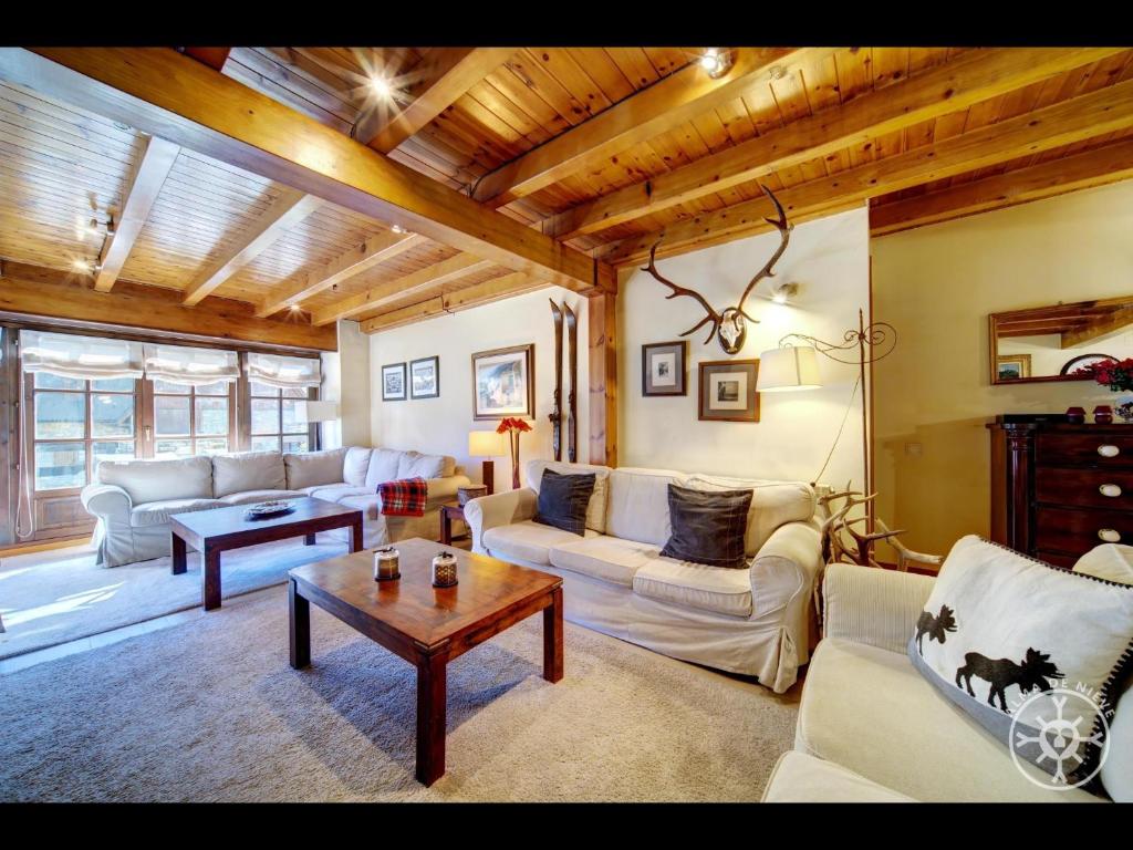 a living room with couches and a table at PASSARELLS de Alma de Nieve in Gessa