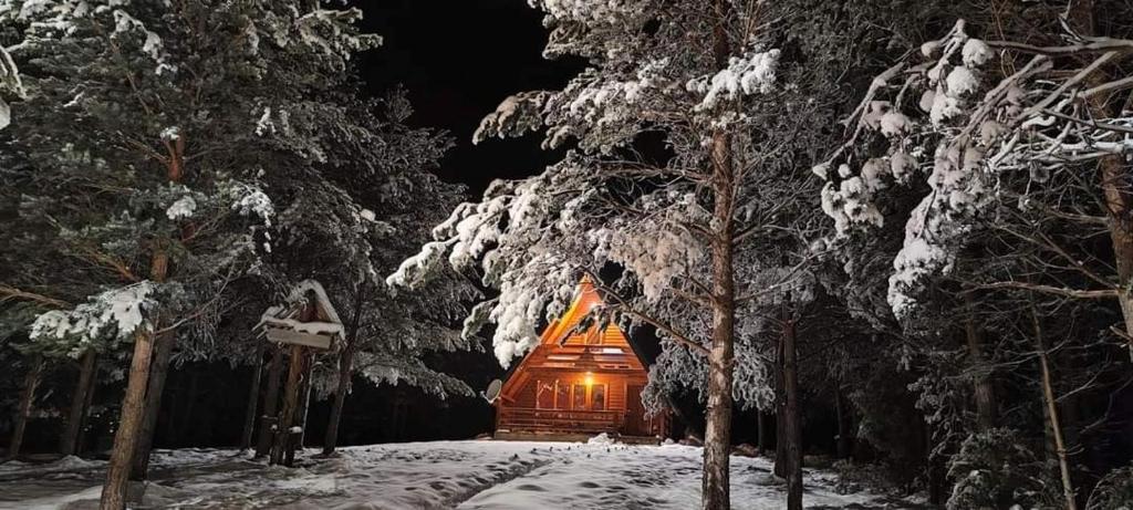 a cabin in the woods with snow on the trees at Cozy Forest Hut near Sarajevo in Pale
