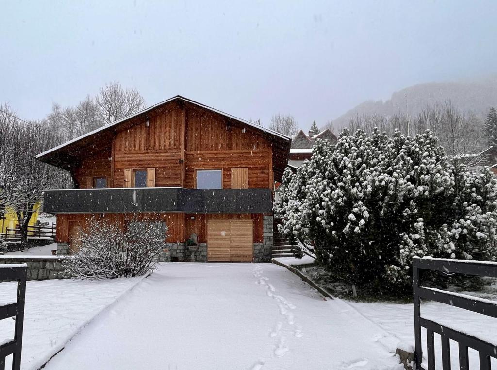 泰穆的住宿－Chalet Bel-Air A due passi dalle piste, con giardino e posto auto，木屋,地面上积雪