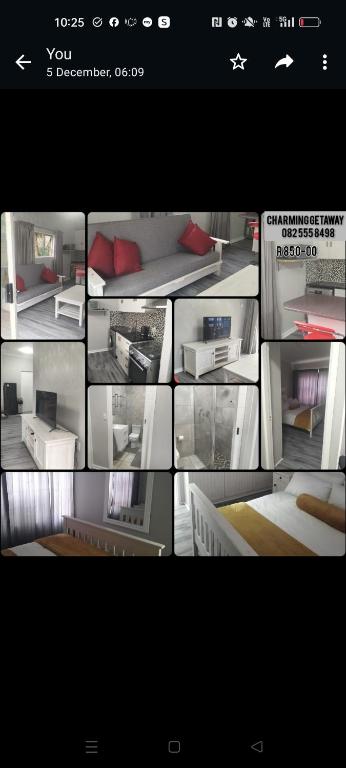 a collage of pictures of different beds in a room at CHARMING GETAWAY in George