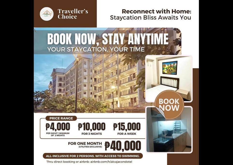 ein Flyer für ein Hotel mit einem Gebäude im Hintergrund in der Unterkunft Al Caja Resort Condotel in Manila