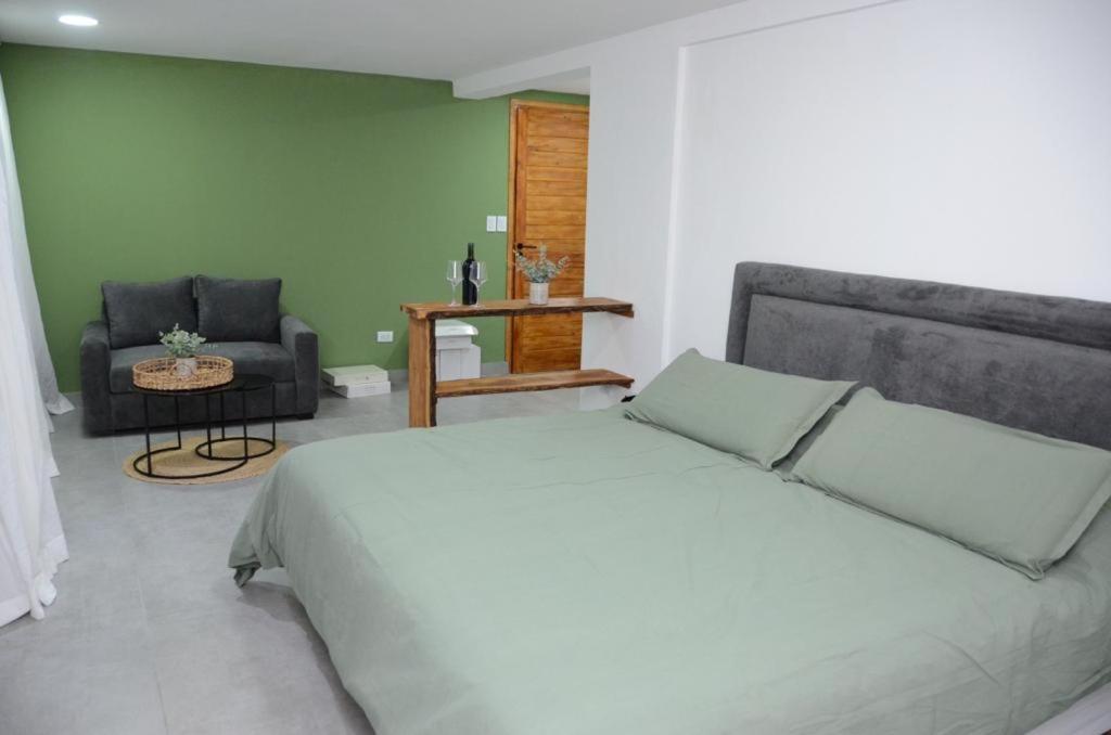 een slaapkamer met een bed, een bank en een stoel bij La Viñita Wine Lodge in San Carlos