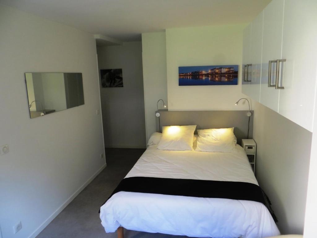 Schlafzimmer mit einem Bett und einem Spiegel in der Unterkunft Pratique, Complet Sûr, Métro et Parking; Proche du Centre, de la Gare, de la Rocade, d'un supermarché. Tout à Pied. in Toulouse