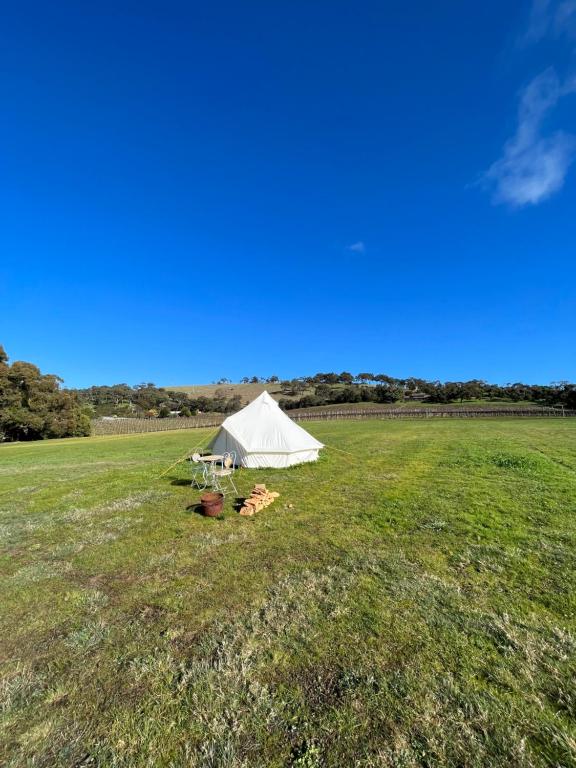 a white tent in the middle of a field at Cosy Glamping Tent 4 in Ararat