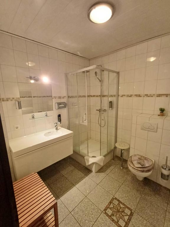 Koupelna v ubytování Günstige Zimmer im Spessart
