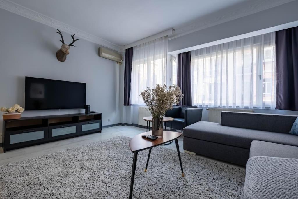 - un salon avec un canapé et une télévision dans l'établissement Cosy Urban 2-Bedroom Apartment, à Istanbul