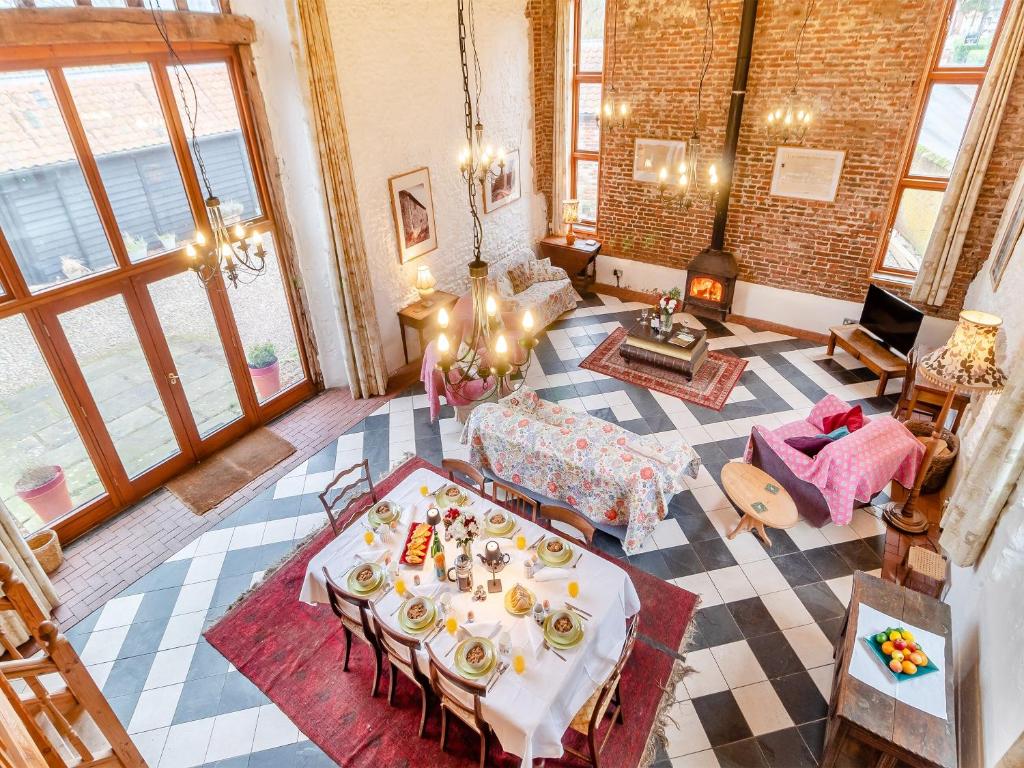 an overhead view of a living room with a table at St Marys Chapel in New Buckenham