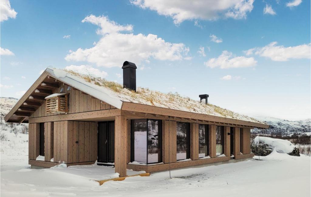 uma casa com um telhado de relva na neve em 3 Bedroom Nice Home In Vringsfoss em Maurset