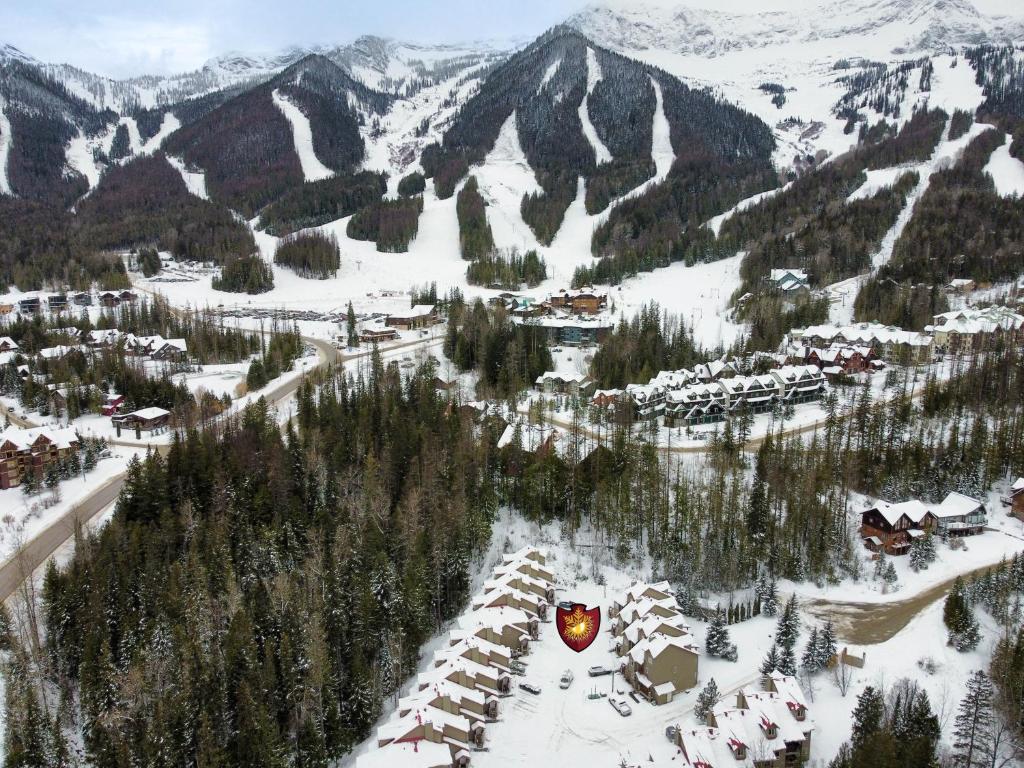 an aerial view of a ski resort in the snow at Stone Creek Chalets by Fernie Central Reservations in Fernie