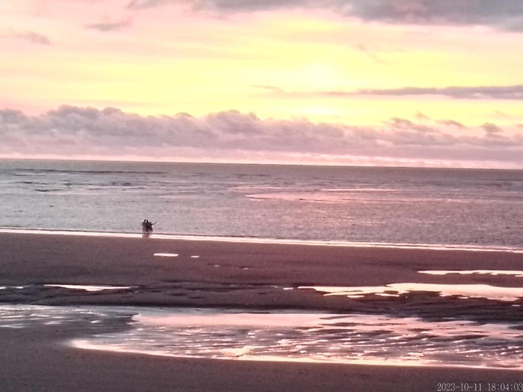 una persona in piedi in acqua sulla spiaggia di Hostal Atrapasueños playa La Barra a Buenaventura