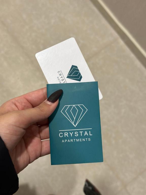 a person holding a credit card in their hand at Bakuriani Crystal Loft in Bakuriani