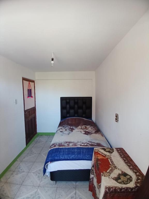 a bedroom with a bed in a white room at Departamento familiar centro de La Paz in Oruro