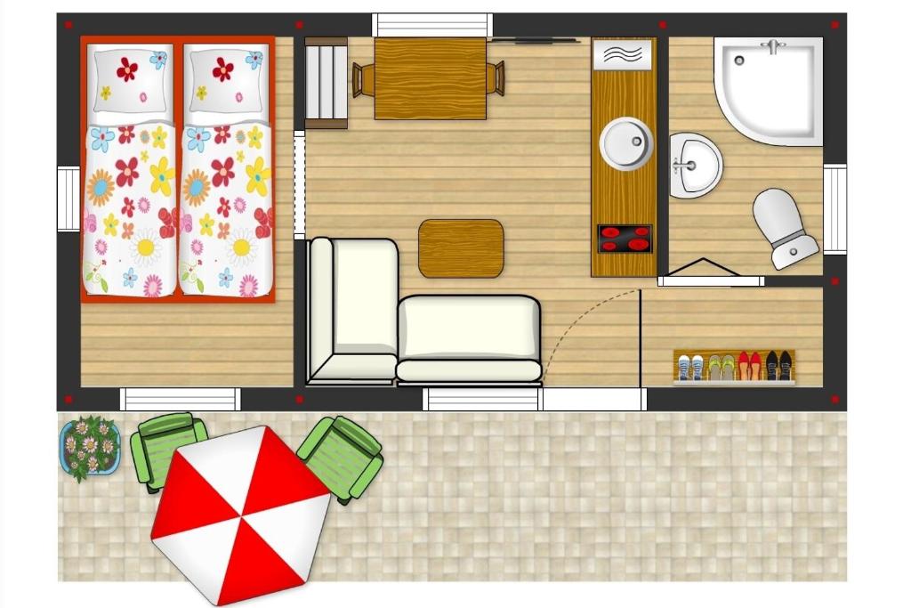 Půdorys ubytování Tiny House Lavender