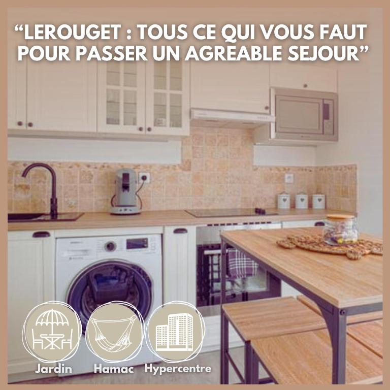 une cuisine avec une machine à laver et un évier dans l'établissement LeRouget : Hypercentre / Jardin aménagé / Hamak, à Moissy-Cramayel