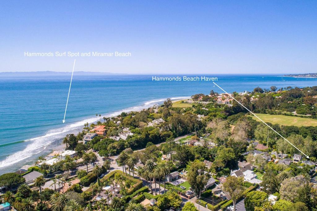an aerial view of hamptons beach mansion at Hammonds Beach Haven in Santa Barbara