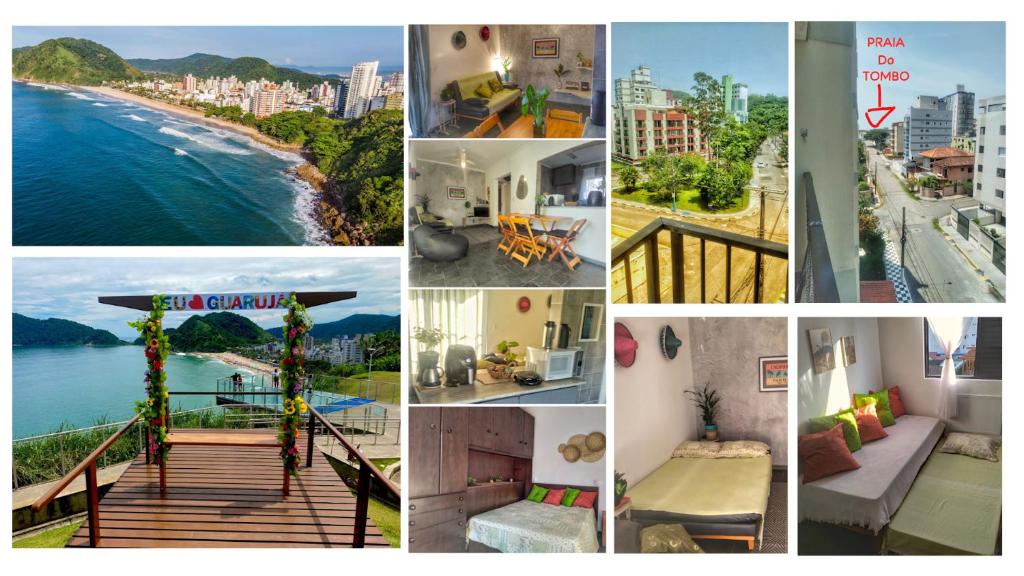 a collage of photos of a beach and buildings at Apartamento em Guarujá Praia do Tombo, 300mts do mar - TOMBO BEACH HOST in Guarujá