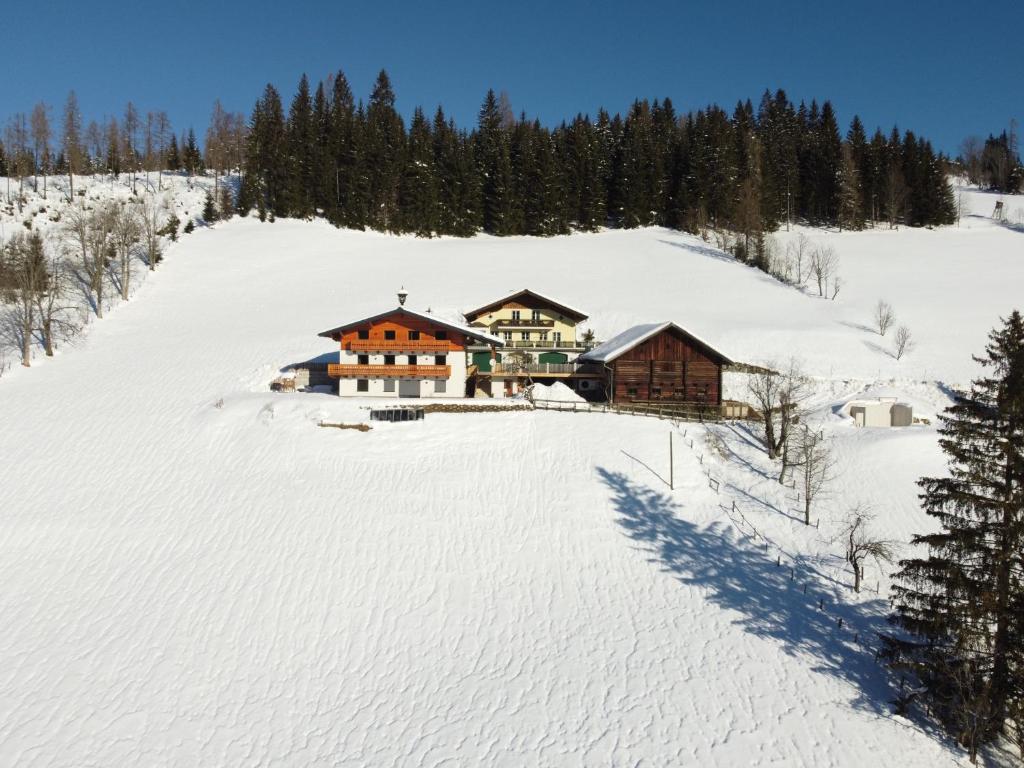 a house on top of a snow covered hill at Klammgut in Wagrain