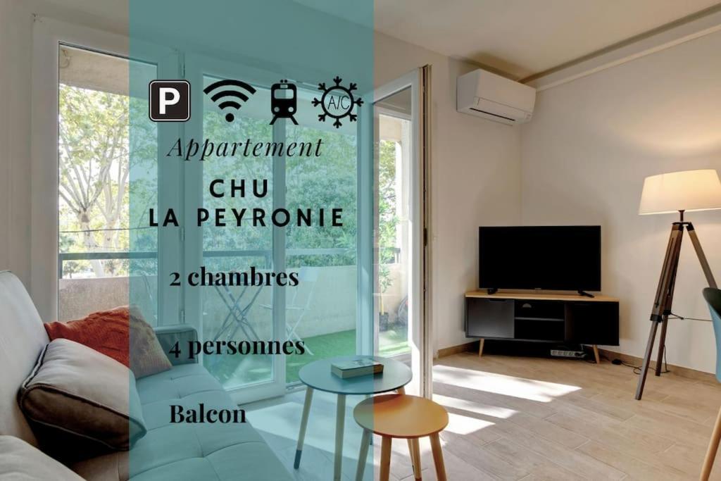 sala de estar con sofá y TV en 028- CHU Hôpital, Appart 2chambres, Parking, Tram, en Montpellier