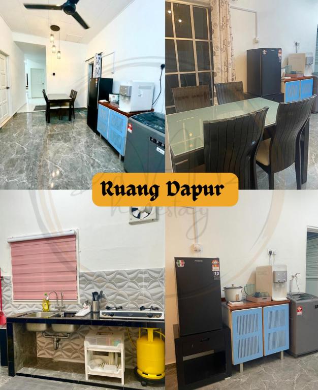 un collage de photos d'une cuisine et d'un salon dans l'établissement Dnanz Homestay, à Malacca