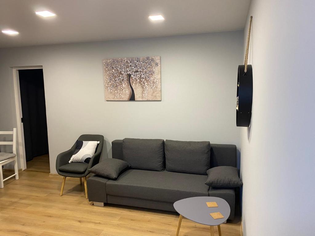 una sala de estar con sofá y una pintura en la pared en Modern Apartment en Narva