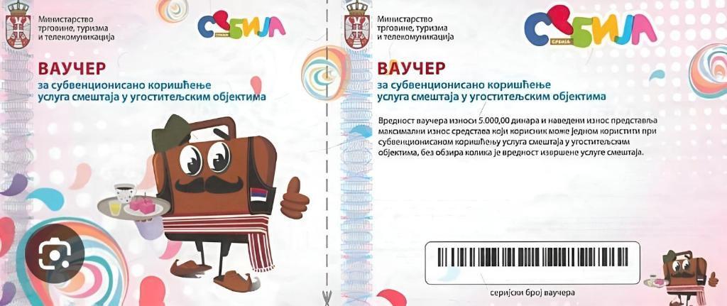 une page d'un livre avec un personnage de dessin animé en train de prendre un verre dans l'établissement APARTMENTS IVANOViC, à Bajina Bašta