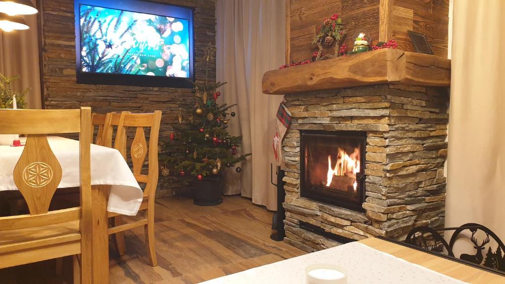 Televízia a/alebo spoločenská miestnosť v ubytovaní Korona Pienin Domki & Apartamenty