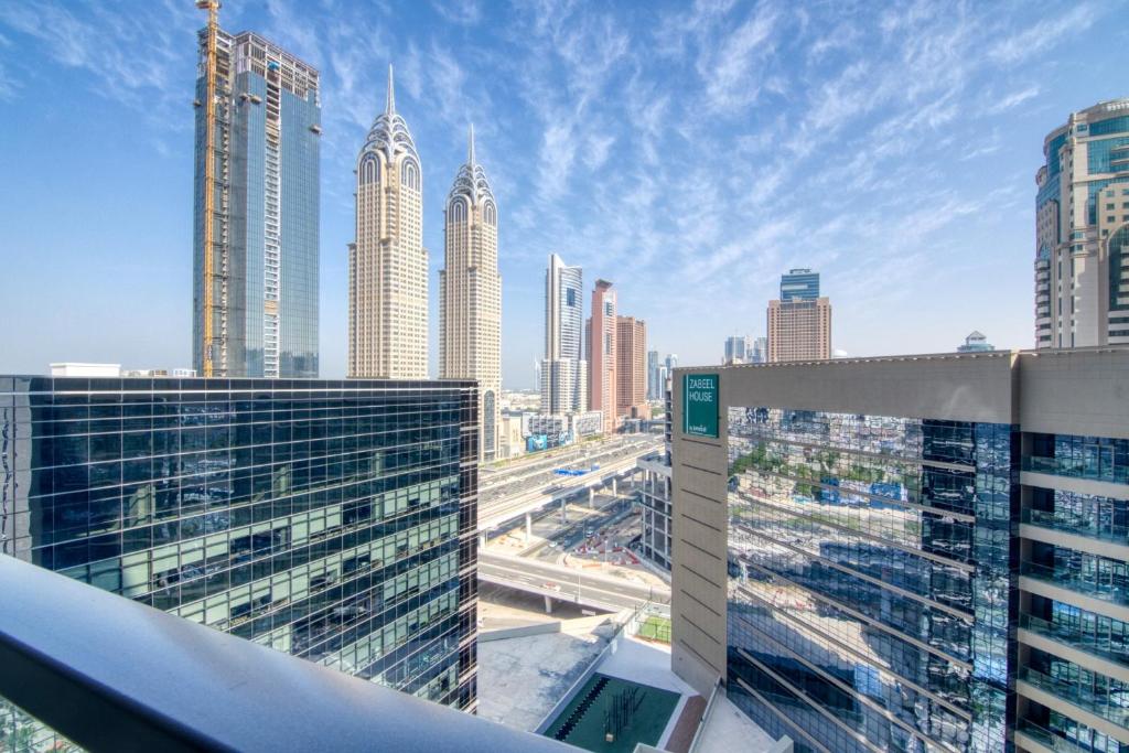 a view of a city skyline with tall buildings at Sophisticated & Classy stay at The Onyx in Dubai