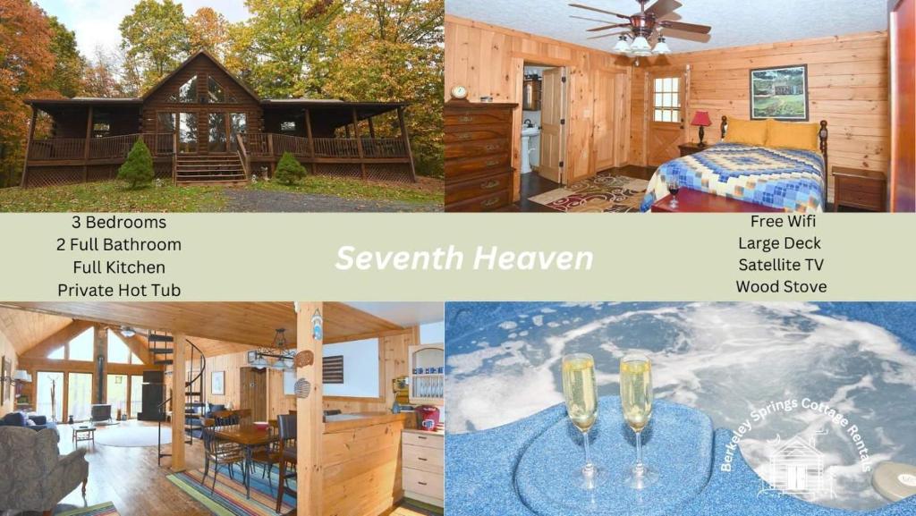 uma colagem de imagens de uma cabana em Seventh Heaven - Heavenly Retreat em Great Cacapon