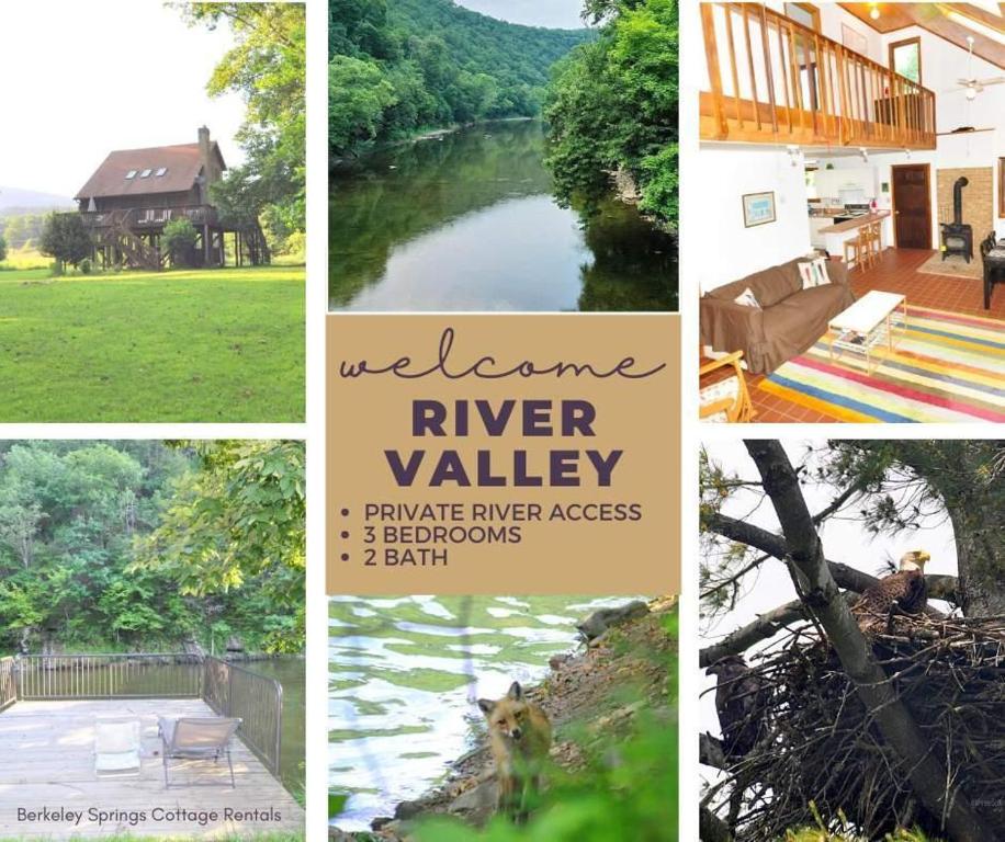 a collage of pictures of a river valley at River Valley Cabin - Riverfront Cabin in Morton Grove
