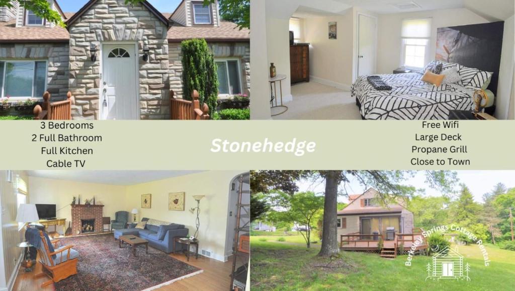 柏克萊泉的住宿－Stonehedge - 3 BR Cottage，房屋三张照片的拼贴