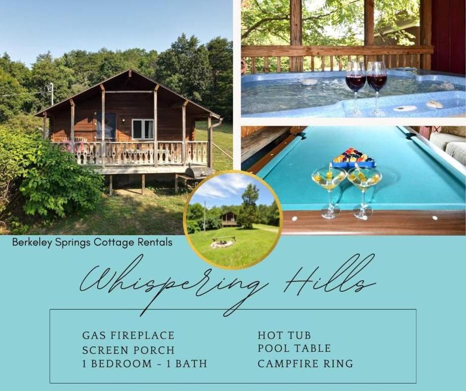a collage of photos with a hot tub and a house at Whispering Hills - Couples Getaway in Hedgesville